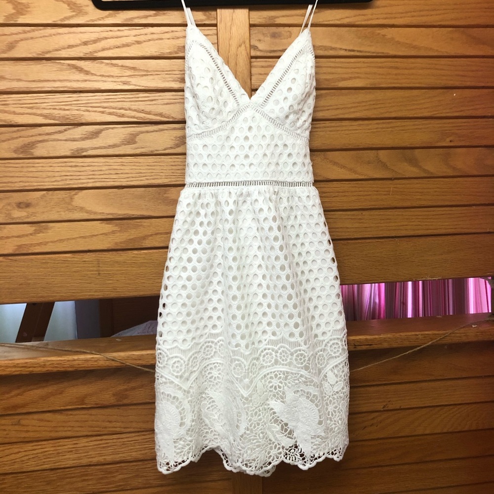 white lace mini dress